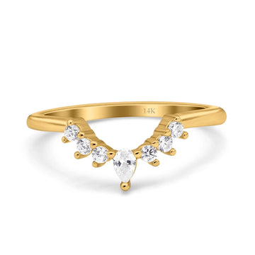 14K Yellow Gold Curved Eternity Stackable Wedding Band Ring Simulated Cubic Zirconia